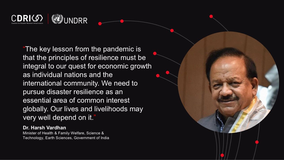 cdri_world's tweet photo. “We need to pursue disaster resilience as an essential area of common interest globally. Our lives &amp; livelihoods may very well depend on it.”-Dr. Harsh Vardhan, Minister of Health &amp; Family Welfare, Science &amp; Technology, Earth Sciences, Gov't of India @MoHFW_INDIA @drharshvardhan https://t.co/en2bWAWsuN