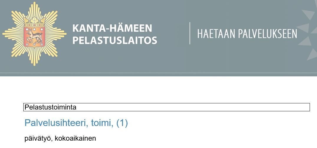KHpelastus's tweet photo. Kanta-Hämeen pelastuslaitoksella on palvelusihteerin toimi haettavana. Lisätietoja osoitteesta: https://t.co/SG68OIcqII https://t.co/U1Wan5iV18