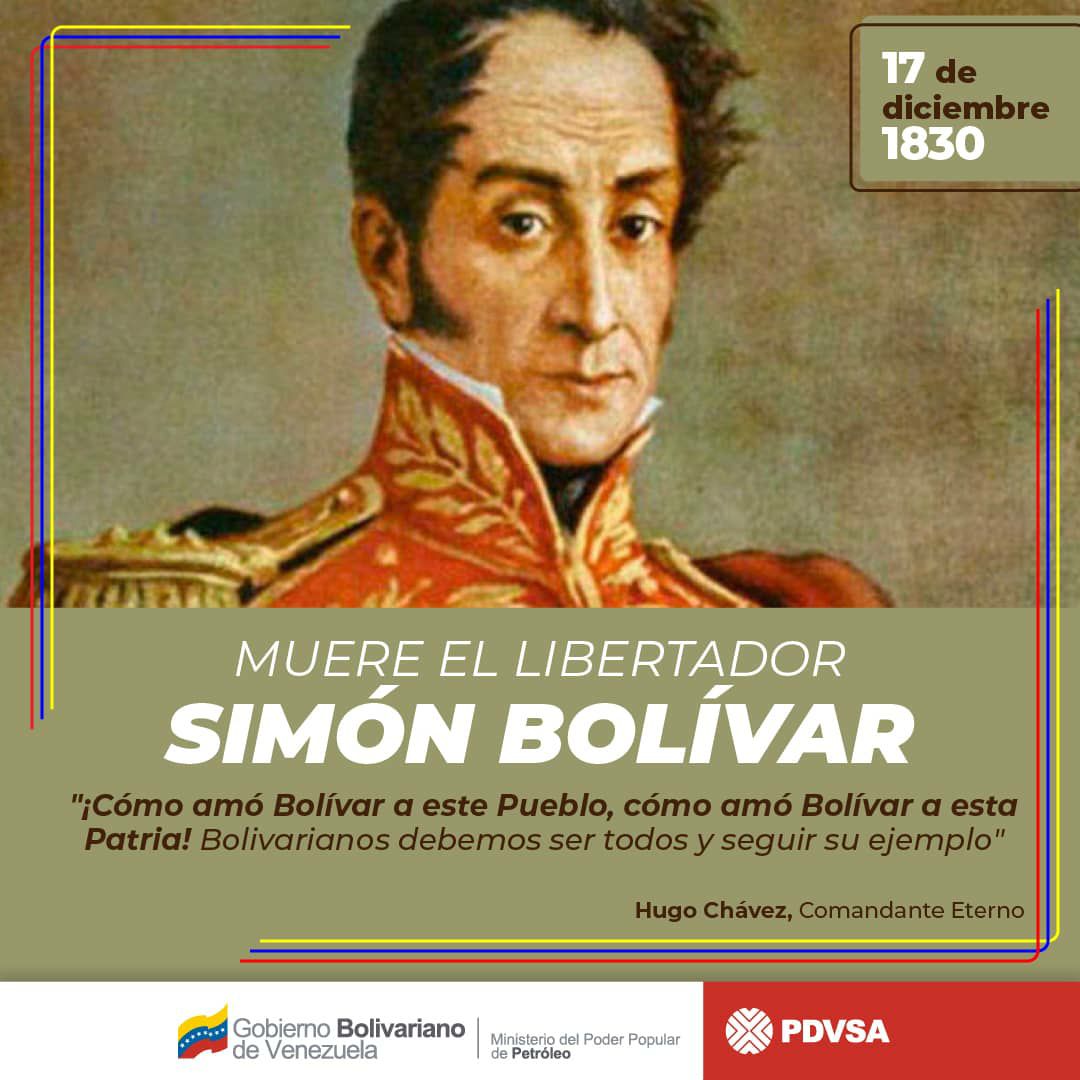 PDVSA's tweet photo. 🇻🇪📆 Hoy se conmemoran 190 años de la siembra de El Libertador, Simón Bolívar, precursor universal de la independencia y la unidad latinoamericana e ideólogo emancipador de los pueblos oprimidos.

Leer más en➡️ https://t.co/gFhbukClbS https://t.co/nQNSqVO1ZH