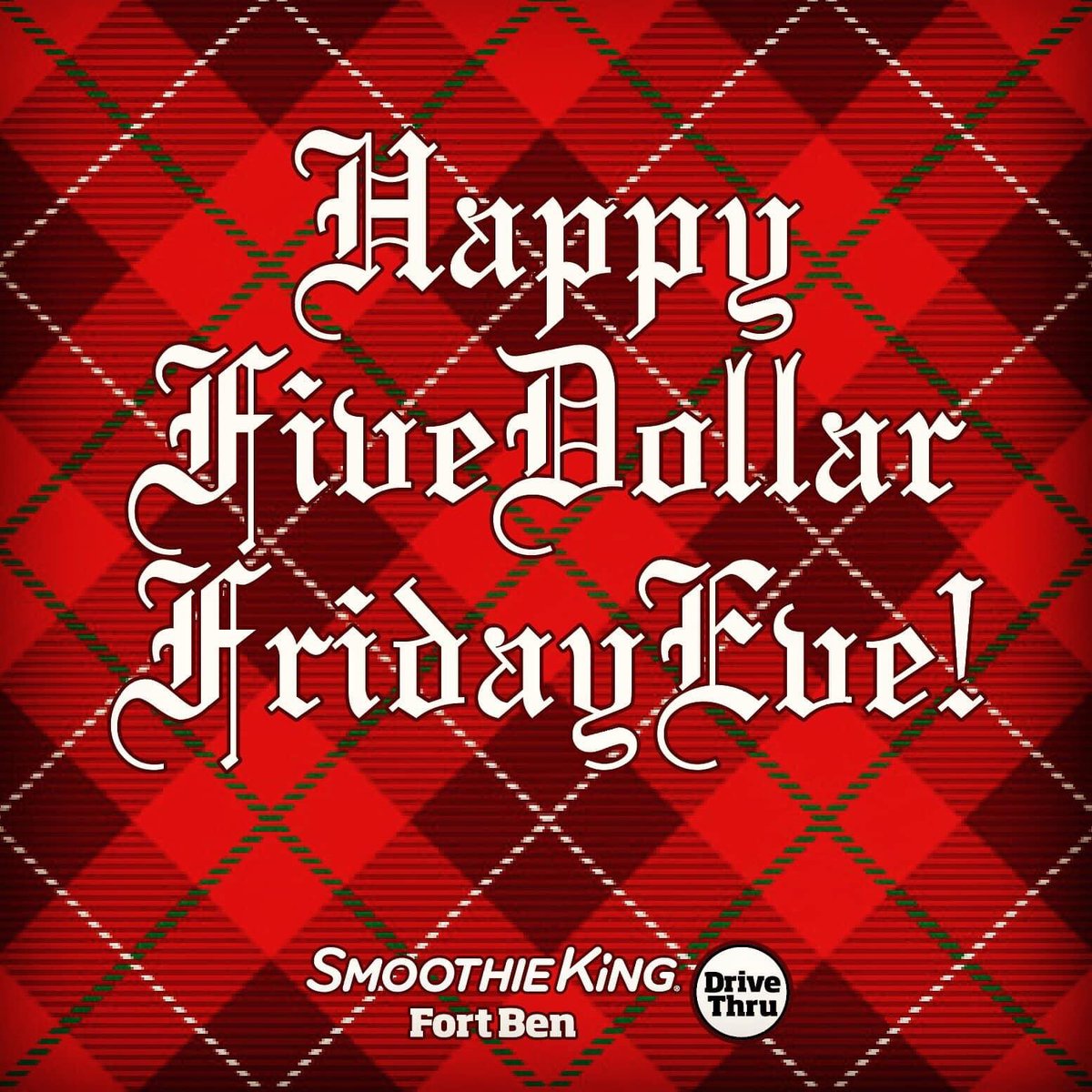 SKFortBen's tweet photo. You know what tomorrow is...FIVE DOLLAR FRIDAY!  Happy $5 Friday Eve!  Be sure to grab some great stocking stuffer gift cards when you come visit us @ Smoothie King Fort Ben! 🥤🥤👑👑🎄🎄🎁🎁

#skwestfield #skfortben https://t.co/5Q9TMACvk3