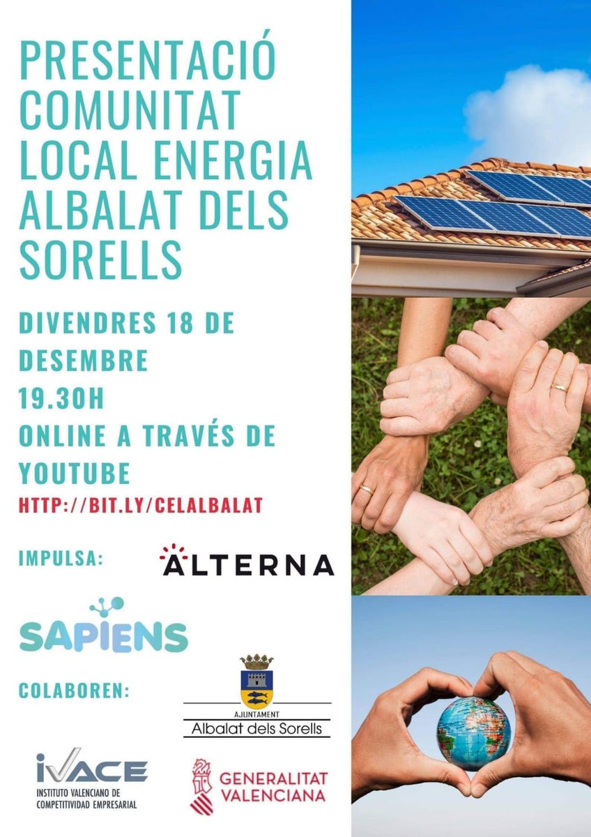 Excelente iniciativa unir energía sostenible y empoderamiento de la comunidad. No podía ser de otra manera; cooperativas e instituciones por un @NuModEnergetico impulsándolo.
Enhorabuena @Albalat00, @alternacoop, @sapiensenergia, @GVAivace y @AyunAlbalatSore por hacerlo posible.