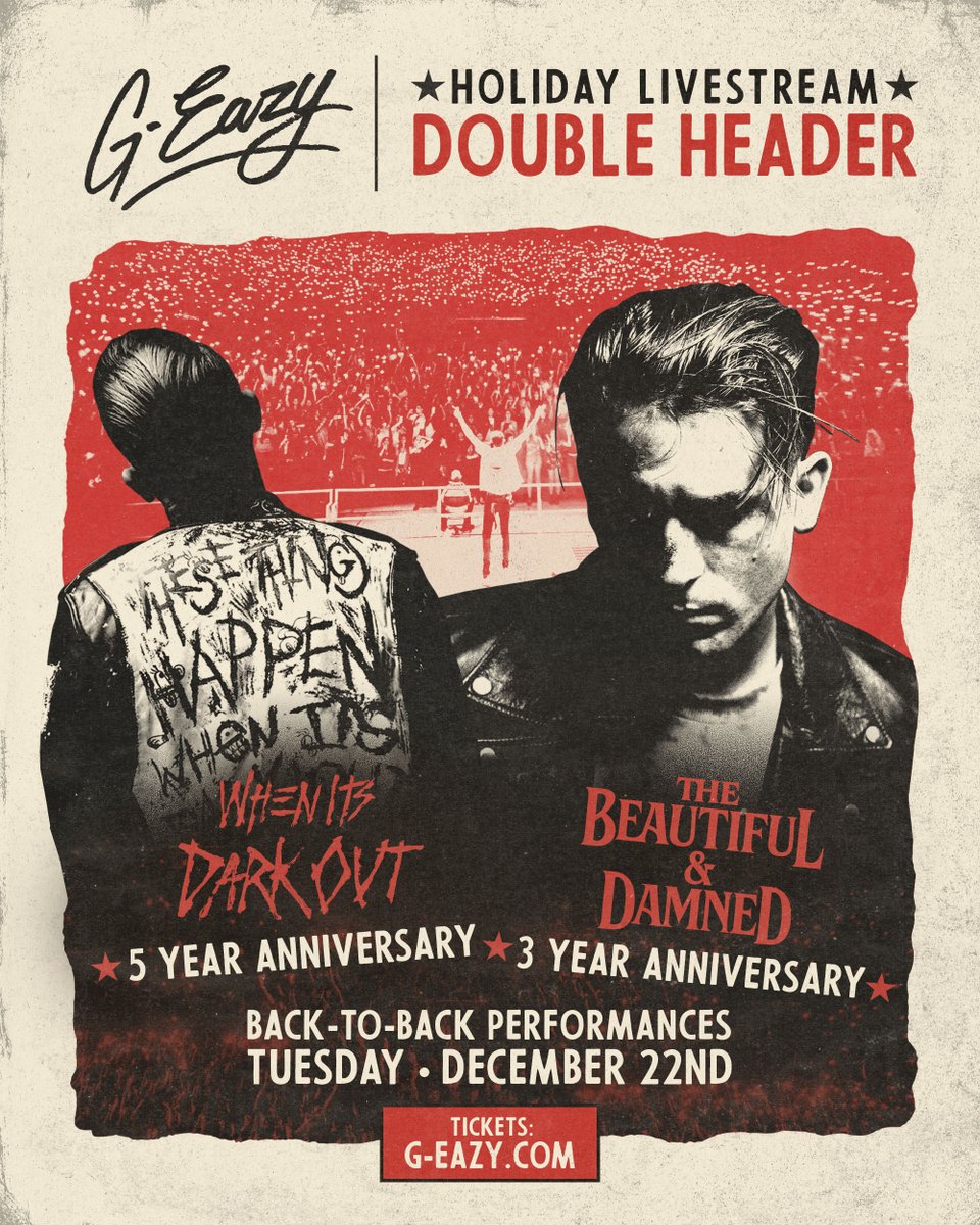 LiveNationTW's tweet image. 😎饒舌界男神 @G_Eazy 線上演唱會決定!
12/23早上10點，一起來跟男神慶祝兩張經典專輯的發行吧!
-
🎫購票去:geazy-asia.nocapshows.com
🌟更多音樂資訊&amp;amp;演唱會消息請持續鎖定Live Nation Taiwan
#g_eazy #thebeautifulanddamned #whenitsdarkout