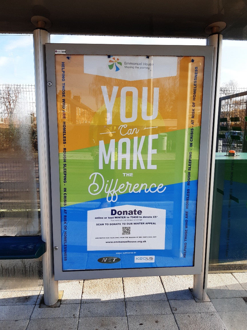 emmanuel_house_'s tweet photo. The QR code on our #YouCanMakeTheDifference tram stop posters leads you to our website, where you can watch Lone, our short film based on the lived experiences of #homelessness in #Nottingham. Itβs 10 mins so ideal for watching on your tram journey! Thank you @NETTram π https://t.co/9vKnQZAuXK