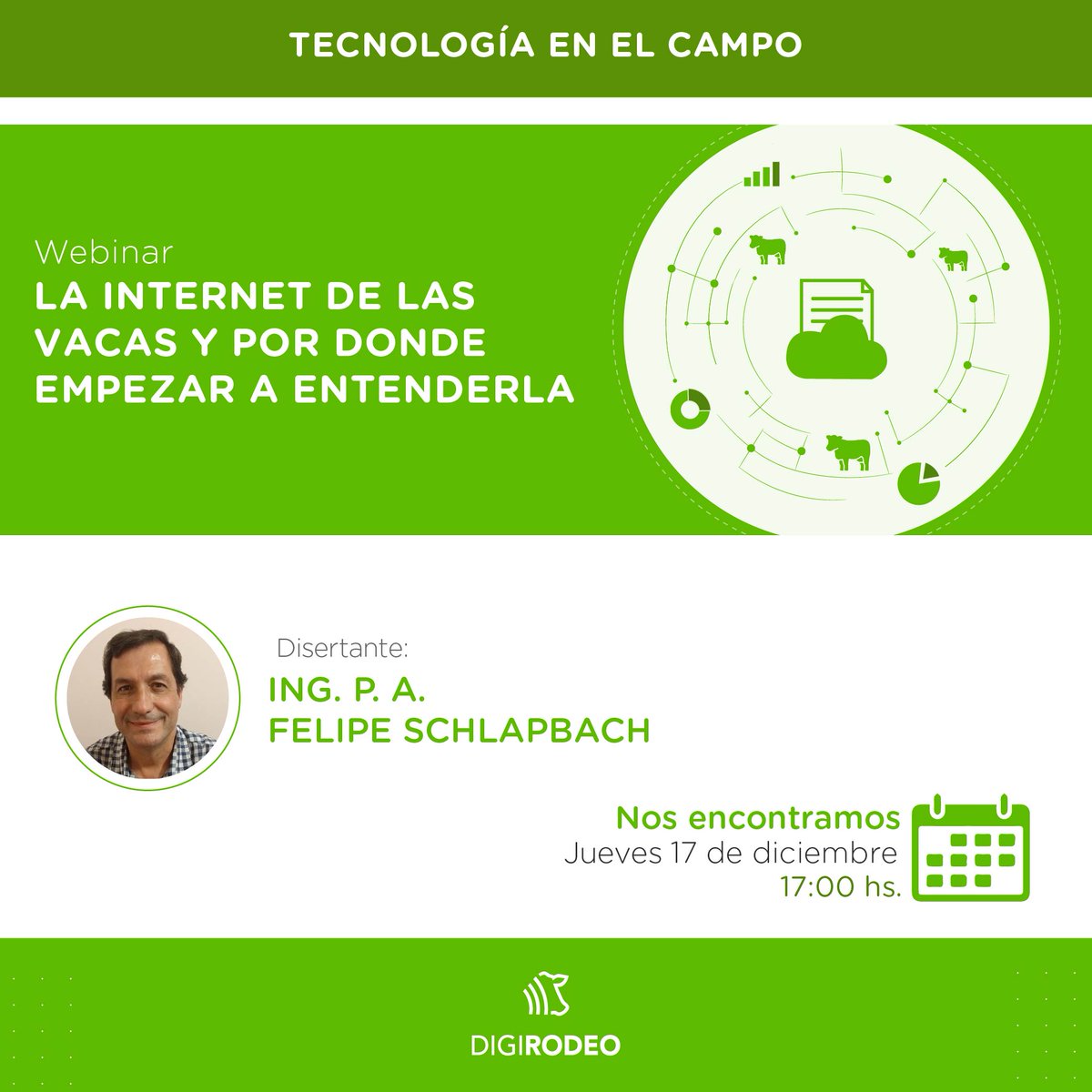 digirodeo's tweet photo. 🟢WEBINAR GRATUITO🟢
Tema: La internet de las vacas y por donde empezar a entenderla 📈

Disertante: Ing. P. A. Felipe Schlapbach
📌Agendá el jueves 17 de Diciembre  - 17:00 hs (ARG)
Anotate:https://t.co/hJ2HmYwjTB https://t.co/W2zz49z1DO