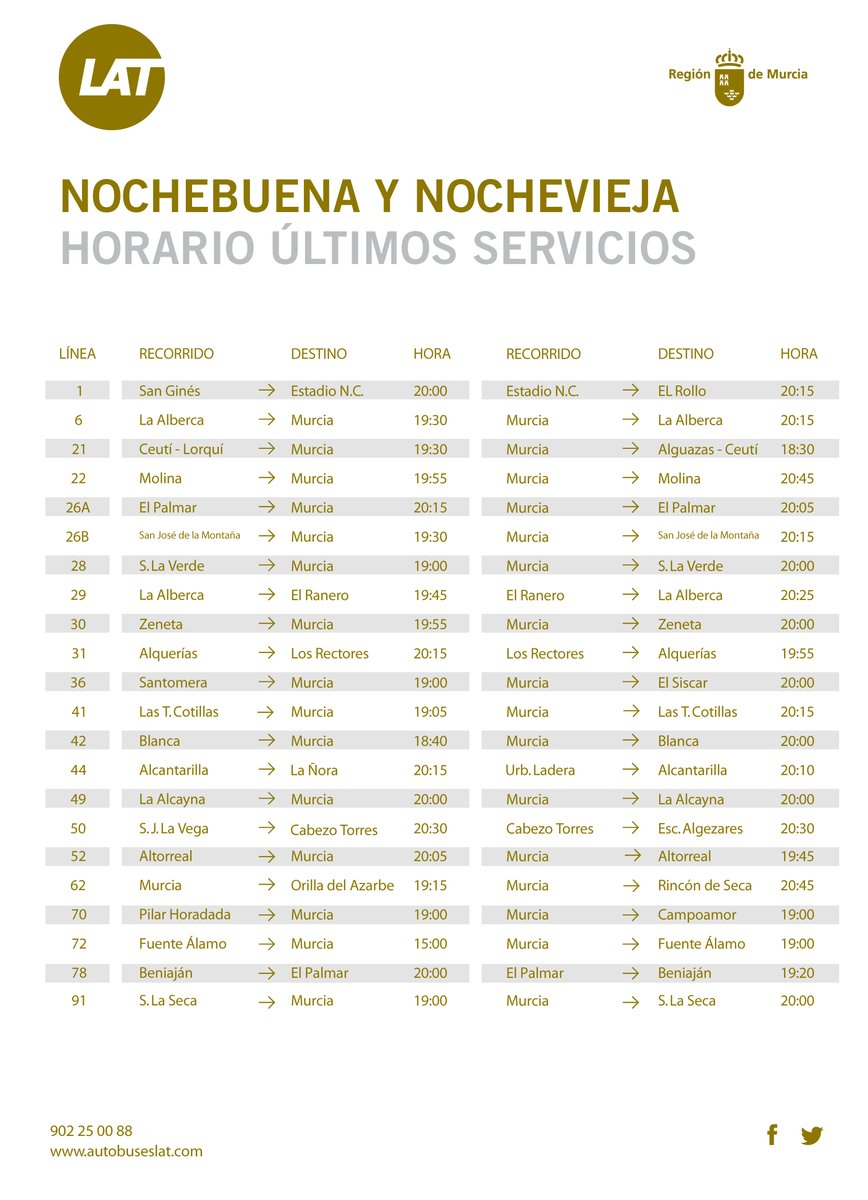 #Aviso #AutobusesLAT
🎄🎄Horario últimos servicios Nochebuena y Nochevieja 2020🎄🎄👇