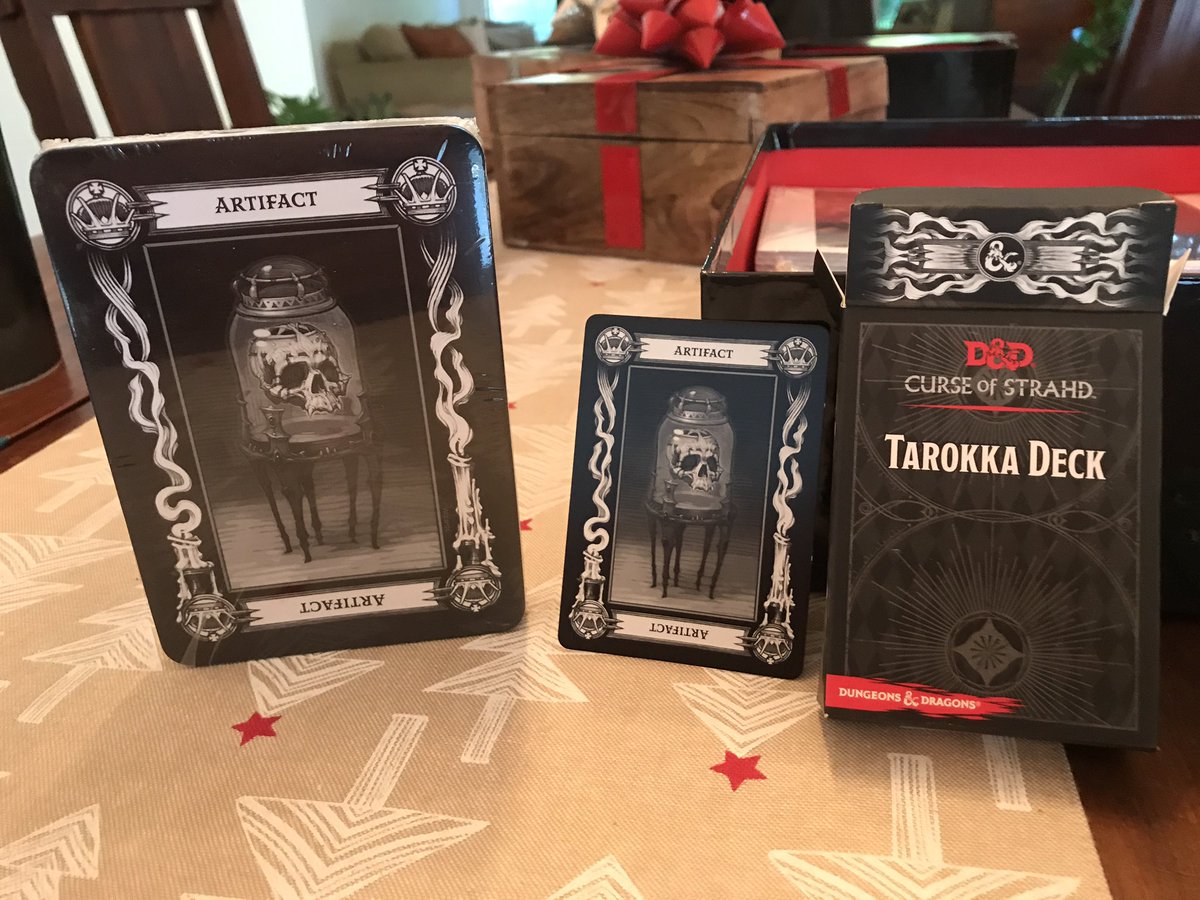 It includes an oversized Tarokka Deck. I included the WOTC one in the pics for comparison purposes. Not sure if ot includes the rules for Prophet’s Gambit that WOTC included in their deck. As you can see, they scaled up the cards nicely.