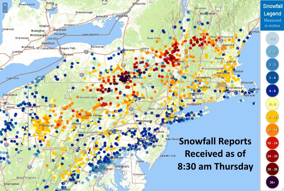 Nws Eastern Region On Twitter Snowfall Reports Received As Of 8 30 Am An Intense Snow Band Set Up Overnight Around The Binghamton Ny Area Producing Snowfall Rates Of 4 5 Per Hour Among