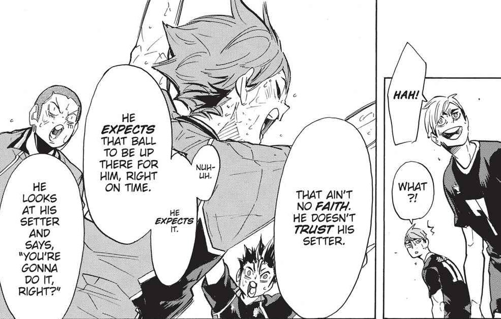 Only once Hinata proved him that he’s much more than just high jumps, THEN Atsumu said what he said.Before Atsumu and Kageyama desired to toss to him he showed them both his mentality of ALWAYS giving it his best.(3/4)