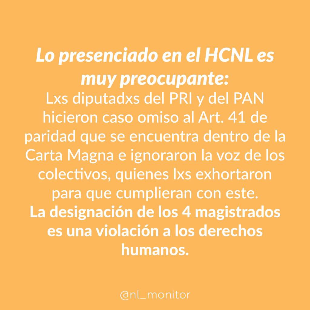 nl_monitor's tweet photo. Es preocupante que esta legislatura haga caso omiso de las leyes y la voz de la ciudadanía.

Por cumplir su pacto de ayer, nos costó a la ciudadanía otros 20 años sin mujeres en la toma de decisiones o perspectiva de género en el Poder Judicial del Estado 🙎🏽🤦🏽‍♀️ https://t.co/2baaTXY1uF
