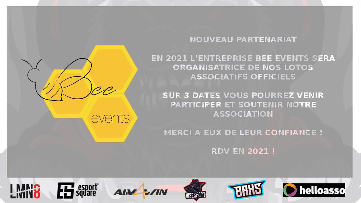 APEassociation's tweet photo. 🔥Nouveaux Projet Nouveaux Partenariat #esport 

💼Grâce a l'Entreprise Bee Event crée par @ZelkoFR nous allons faire réaliser nos 3 Lotos Associatifs de l'année 2021 avec eux 

😱Oui comme IRL mais en stream et tu pourra même crier QUINE

💪RDV en 2021 ! https://t.co/2mD97EkdIL