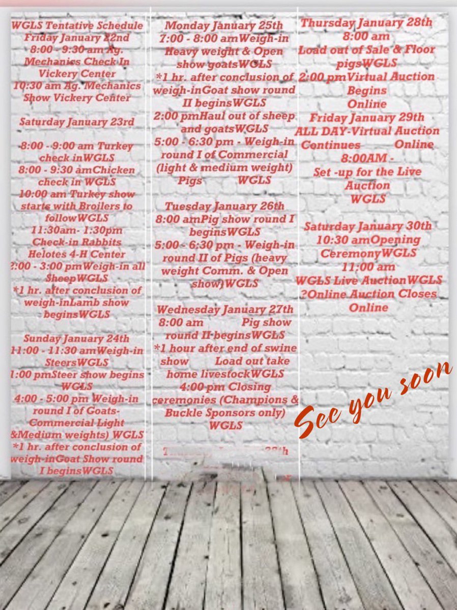 The writings on the wall y’all! Here’s the 2021 show schedule.