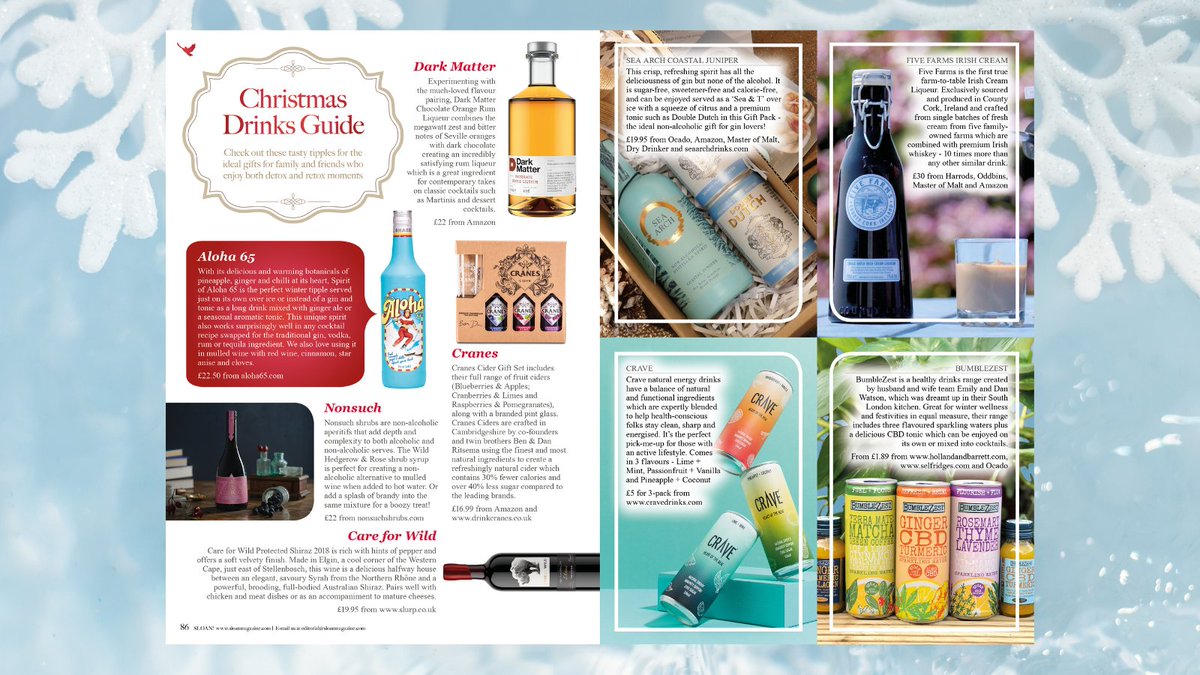 preneur_world's tweet photo. As seen in SLOAN! - #Christmas #DrinksGuide featuring @DrinkFiveFarms @alohasixtyfive @darkmatterrum @nonsuchshrubs @careforwild @CranesDrinks @sea_arch @bumblezest @CraveDrinks @SlurpWine #Spirits #Gin #Rum #RedWine #Cider #IrishCream #CBD #NoLo https://t.co/vRTMkrJoyE https://t.co/fRWSFBeK5U