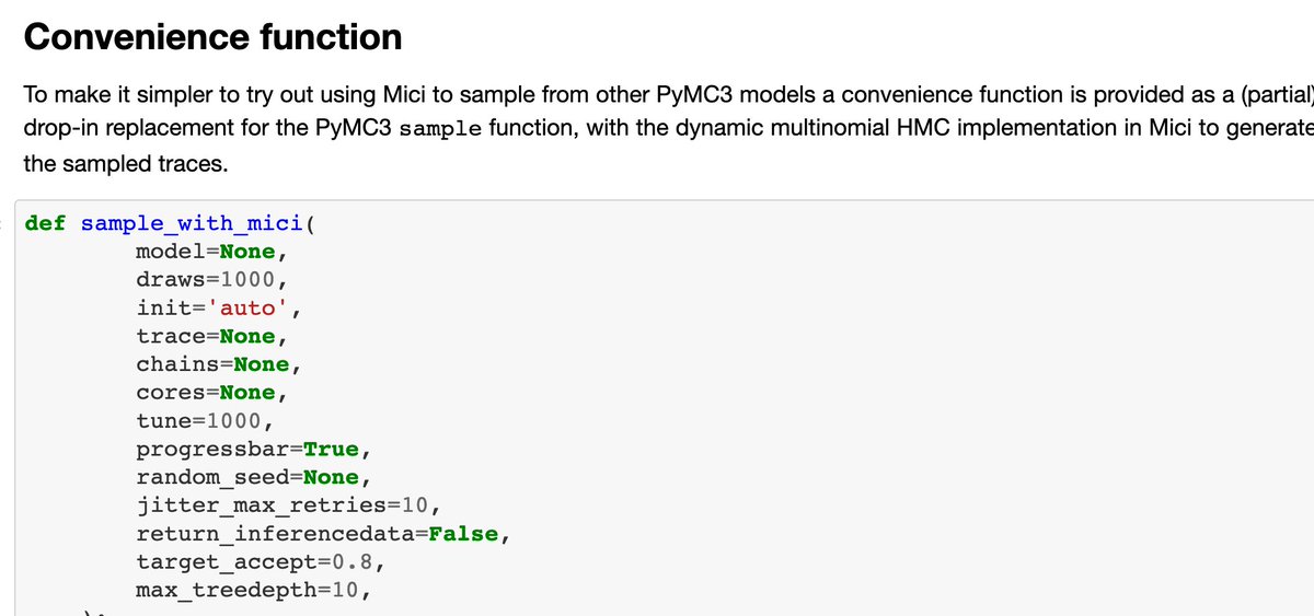 Mici - a new and flexible HMC library with higher-order integrators and Riemannian MC can be easily used on #PyMC3 models. github.com/matt-graham/mi… by Matt Graham.