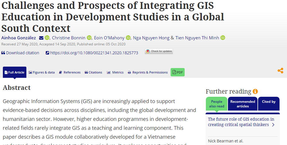 Ucd Geography Interested In The Role Of Gis Education In Developmentstudies Several Staff Including Ainhoa Gonzalez Christine Bonnin Have Recently Published An Article With Dr Nguyen Hong And Dr Ucd Geography Interested In The Role Of Gis Education In Developmentstudies Several Staff Including Ainhoa Gonzalez Christine Bonnin Have Recently Published An Article With Dr Nguyen Hong And Dr
