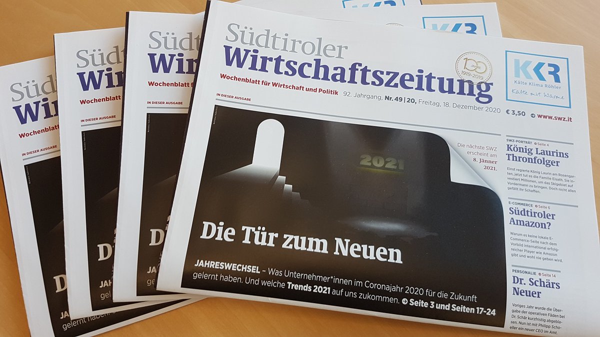 Unternehmer*innen berichten in der neuen #SWZ, was sie #2020 für die Zukunft gelernt haben. Dazu: Die Pläne und Hürden für ein "Südtiroler #Amazon". Und ein Porträt der Unternehmerfamilie #Eisath mit Georg und <a href="/florianeisath/">Florian Eisath</a> an der Spitze. Freitag ist #SWZ-Tag.