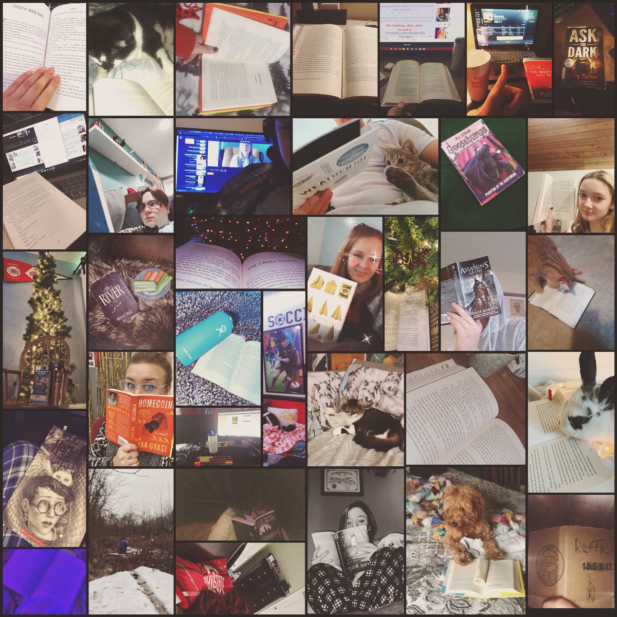 Sometimes, you just need to read on a snowy day. ❄️📖☕️ Here’s a collage of some of our shelfies from yesterday’s virtual class. #shelfies #japioneerpride