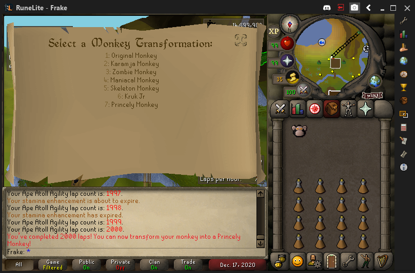 FrakeOSRS's tweet image. 2k laps at Ape Atoll done!