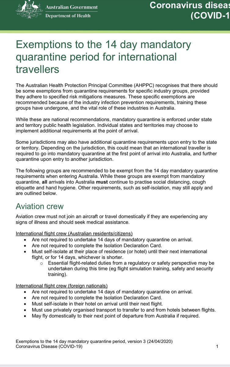 albericie's tweet photo. Let me get this straight .. airline crew / pilots / stewards are exempt from quarantine. Let the absurdity of that sink in. The only people who are literally flying around the world’s hot spots are not required to quarantine. Hey but if you live on the northern beaches of NSW .. https://t.co/e9wjZcUs1P