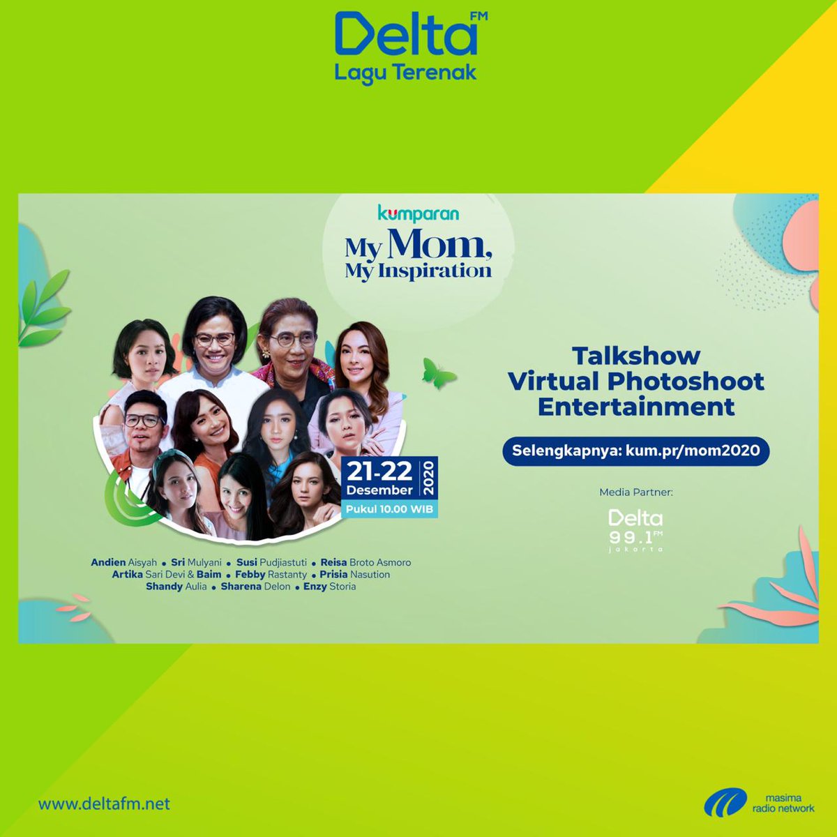 Delta_FM's tweet photo. Rayakan hari ibu dengan menyaksikan My Mom, My Inspiration pada 21-22 Desember 2020 di @kumparan. Bersiap! Akan ada giveaway total puluhan juta selama tayangan berlangsung. #MyMomMyInspiration #kumparancom #kumparanMOM
Cek info selengkapnya di: https://t.co/vs2QmjFJDv
#DeltaAdv https://t.co/02D8NBI3hL