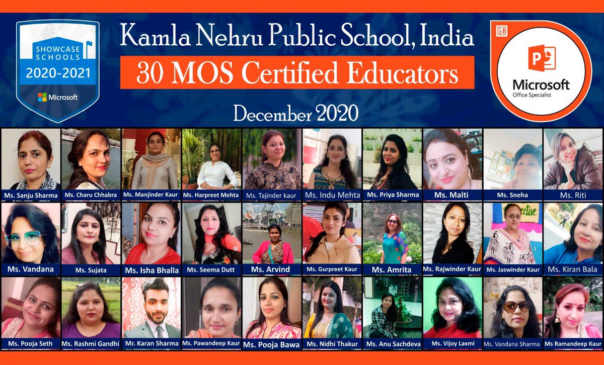 December 2020 #india  
#kamlanehrupublicschool What a proud moment 4 us! 30 Microsoft Certified Office Specialist at Knps Phagwara! Empowered Educator! #Pride <a href="/vjauhari1/">類(ルイ)／投資家</a> <a href="/MicrosoftEDU/">Microsoft Education</a> <a href="/sparvell/">Mark Sparvell 🌏🌍🌎 #sparvellous</a> <a href="/AnthonySalcito/">Anthony Salcito</a> <a href="/sdelafosse/">Sonja Delafosse</a>  <a href="/MeenakshiUberoi/">Meenakshi Uberoi</a> <a href="/garima_babbar/">Garima Babbar</a> <a href="/kyteijas/">Teijas</a> <a href="/charuchhabra2/">Dr. Charu Chhabra</a>