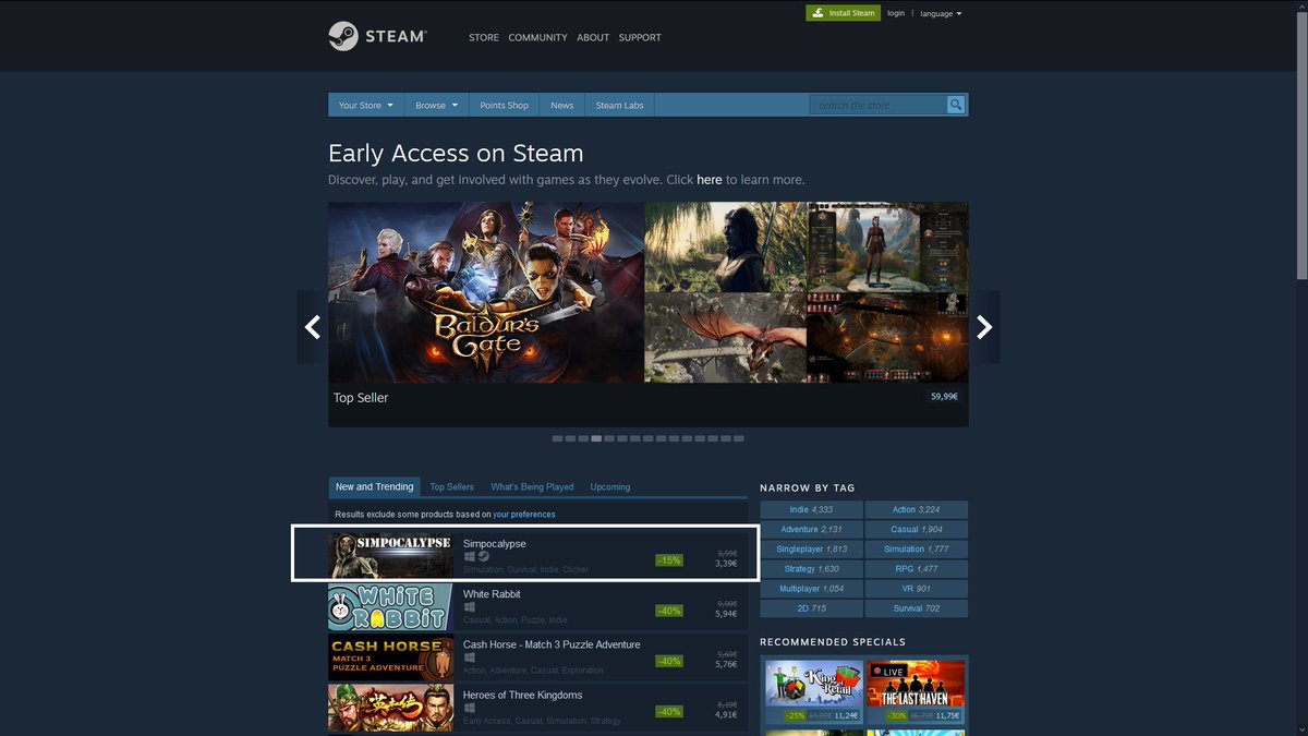 RokJesenicnik's tweet image. #SimPocalypse is #Trending on Steam💪

#automation #clicker #idler #simulation #indiegame 
#GameMarketing #GamePromotion #EarlyAccess #indiedev #gamedev