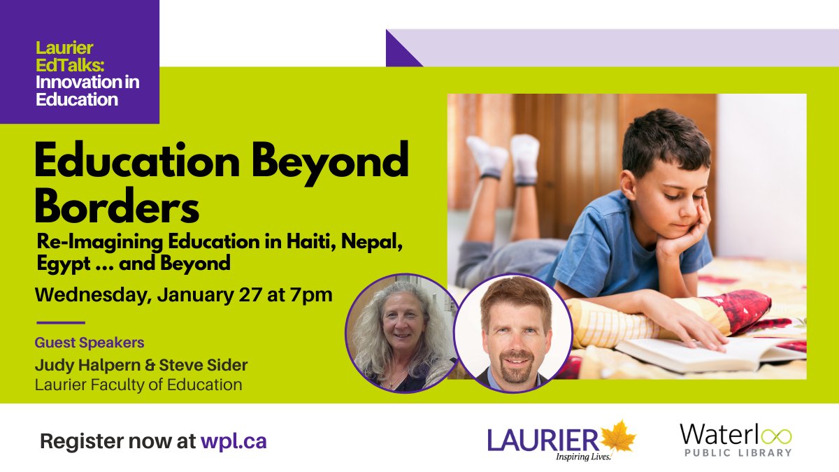 Laurier's tweet photo. Laurier EdTalks: Innovation in Education is a new series that kicks off on January 27th, in partnership with @WaterlooLibrary, featuring @LaurierEdu faculty members, @judyhalpern and @drstevesider. This event is free and open to the public. Register now ➡️ https://t.co/R6JfPePivK https://t.co/EQYZjWBQ6M