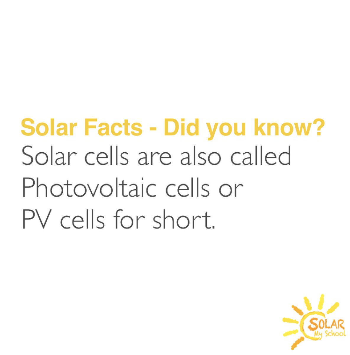 #SolarFacts #PV #Photovoltaic #SolarCells 
#SolarMySchool #SolarMyWorld #Solar #NonProfit #SolarPower #Sunshine #Sun #SolarPanels #RenewableEnergy #Education #LearningTogether #BecauseOurSunShinesDownOnEveryone