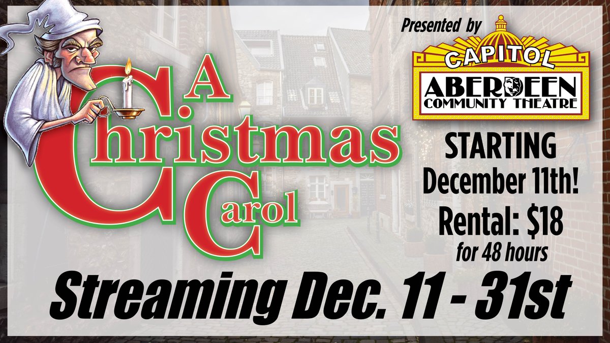 AberdeenCT's tweet photo. 🎭 Don't forget. The show is loaded and ready for your rental. Come witness our rendition of "A Christmas Carol."

🎟️ Rental: $18 with 48 hours 

Proceeds benefit ACT &amp; the Capitol Theatre.

Now until December 31st. 

Go to https://t.co/G7ojzXbTnu &amp; follow the link. 🎭 https://t.co/ndmSalHEdu