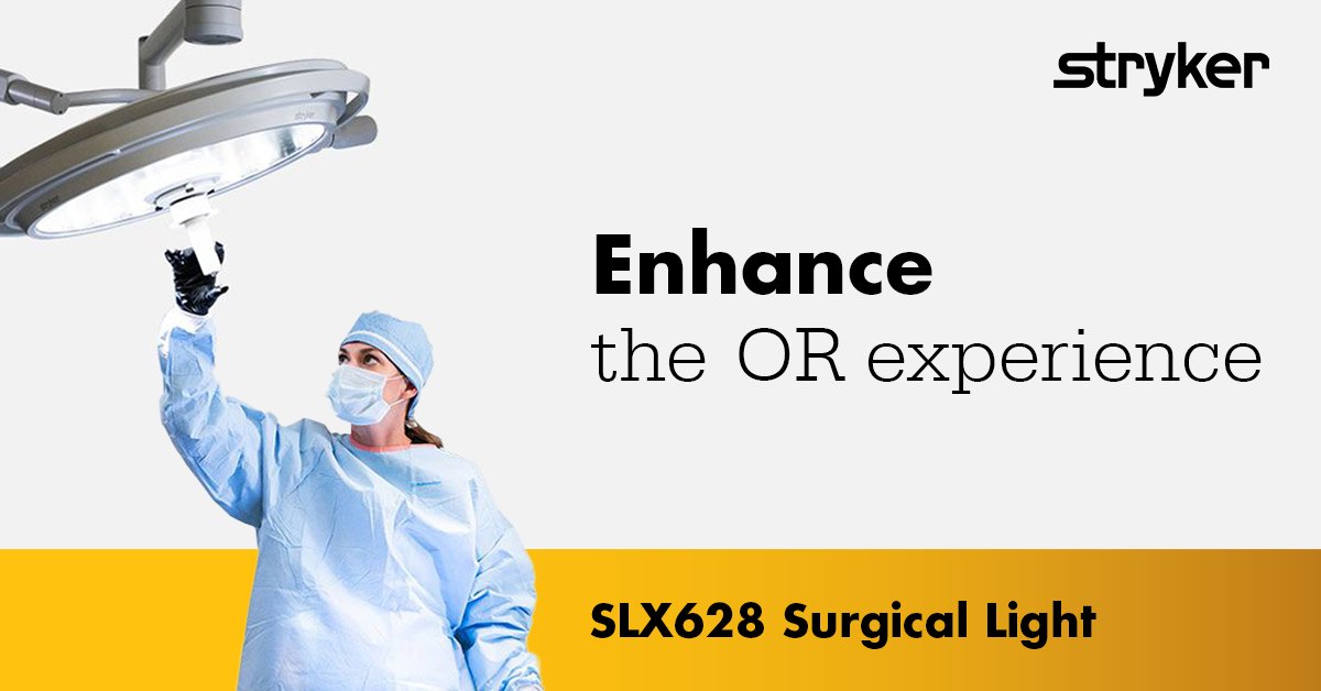 StrykerComm's tweet photo. Introducing the SLX628 Surgical light with Sterile Control +. The SLX628 Surgical Light combines innovative features, inspired by the best technology, designed to provide superior light quality for your surgical team. Check it out at https://t.co/tsmAjLrNAP #iSuite #StrykerComm https://t.co/jLn00aWTBa