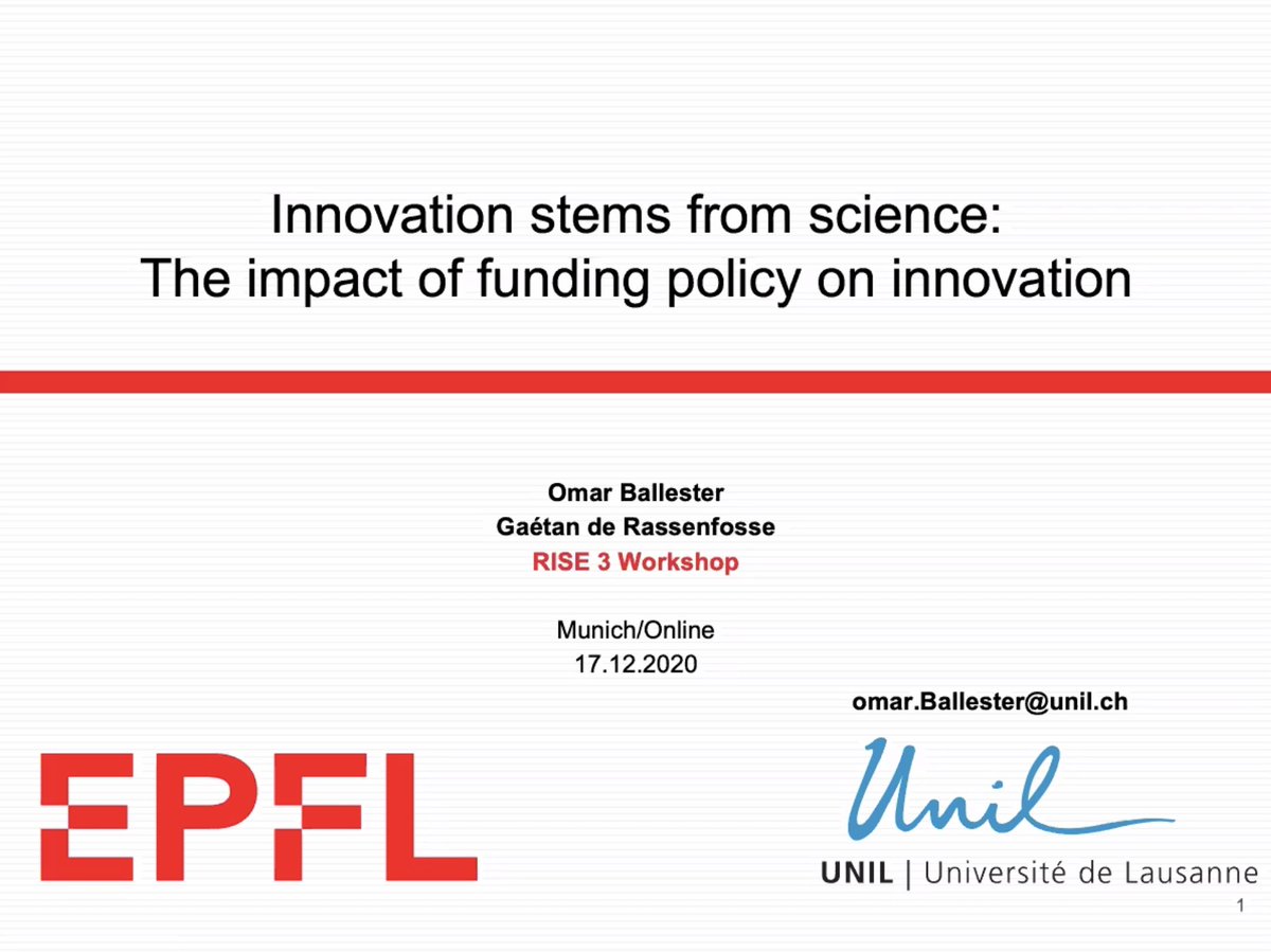 Cris_Rjn's tweet image. #Science of Science: @omarbagon explores how a restriction for federal researchers to use human embryonic stem cells impacts follow-on innovation. Lower quality and narrower papers reduce innovation. (w/ @gderasse) #RISE3workshop