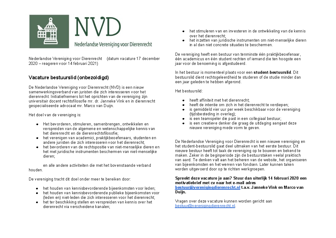 NVDierenrecht's tweet photo. Op deze historische dag voor het Europese (en Nederlandse) dierenrecht (HvJ #ritualslaughter) delen wij graag onze vacature voor een student-bestuurslid! Zeg het voort! https://t.co/68DGtAYtQ0