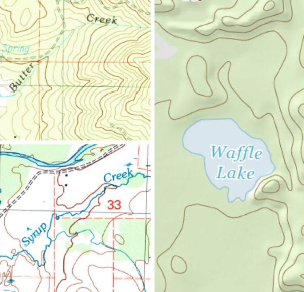 USGS's tweet photo. How delicious would it be if Butter Creek and Syrup Creek flowed into Waffle Lake?? Happy #NationalMapleSyrupDay! https://t.co/Gb1wsq1bzN