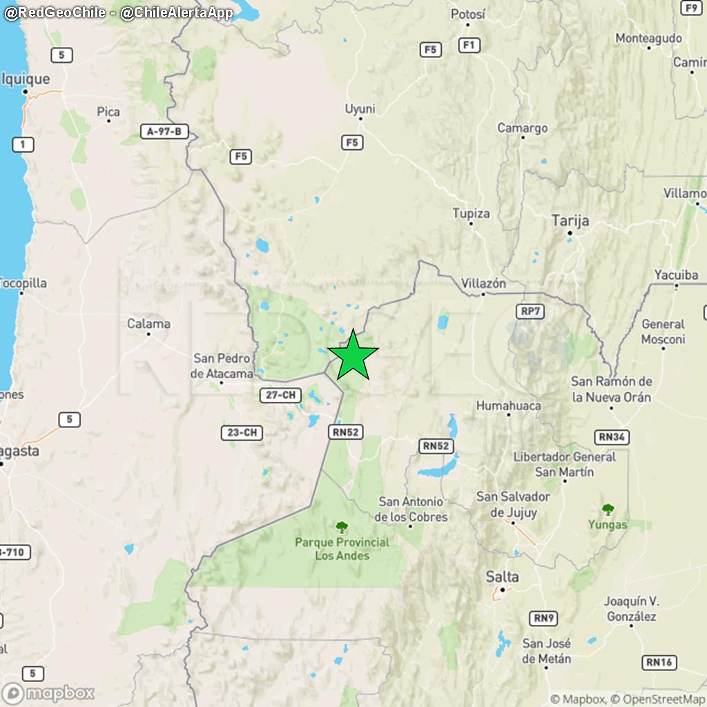 RedGeoChile's tweet photo. REVISADO ⚠️ | Sismo de magnitud 4.1 Richter ocurrió a las 11:03:10 del Jueves 17 de Diciembre a 138 km al este de San Pedro de Atacama, a una profundidad de 296.9 kilómetros (Fuente: #CSN).

¿Percibiste el sismo? ¡Repórtalo aquí!: https://t.co/qvr4ZVxfOz https://t.co/ATn83zPydM