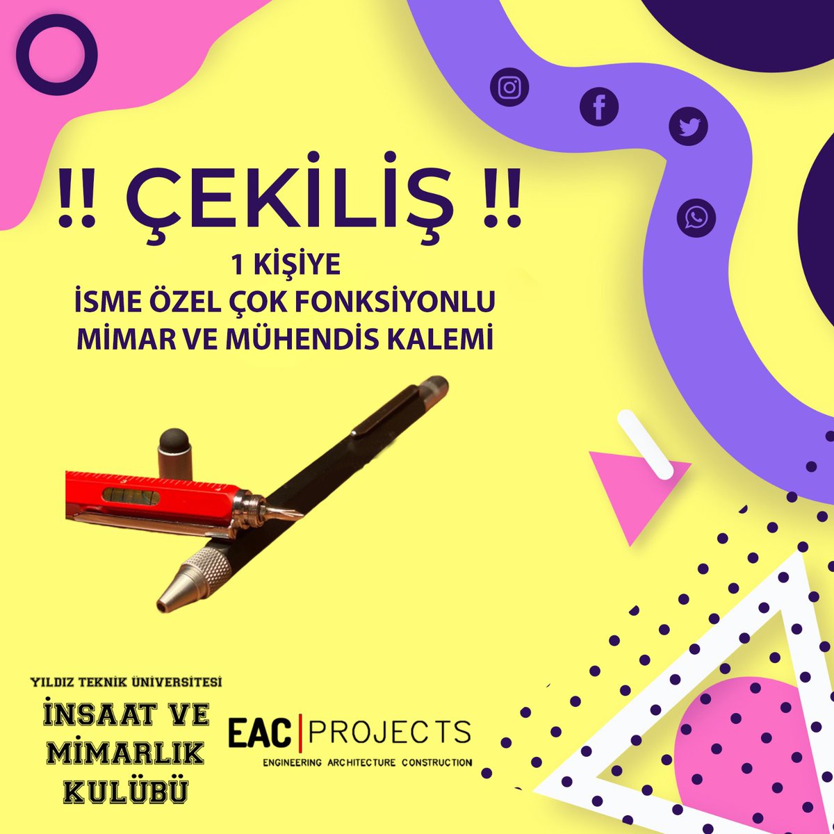 ytuyapikulubu's tweet photo. YTÜ İMK ve EAC Projects, BİR KİŞİYE İsme Özel Çok Fonksiyonlu Mimar ve Mühendis Kalemi veriyor🚧

Instagramdaki çekilişe katılmak için👇🏻
https://t.co/1EnWIkII2c https://t.co/UK6jT7iV6z