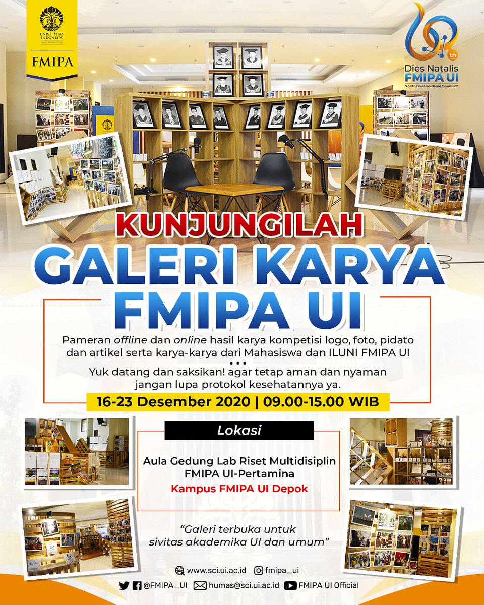 FMIPA_UI's tweet image. Dalam rangka menuju puncak perayaan hari jadi yang ke-60, FMIPA UI mempersembahkan “Galeri Karya #FMIPAUI60ESFURTHER”. Sebuah galeri penuh nilai histori perjalanan panjang FMIPA UI dengan berbagai tantangan dan rintangan pada masa lampau ... instagram.com/p/CI5tk2nMdtJ/…