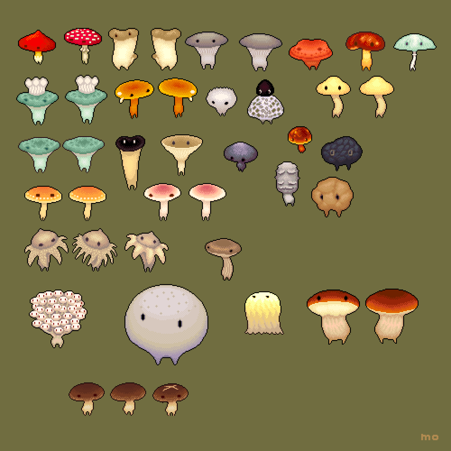hongos de pixel art por yuuki mokuja