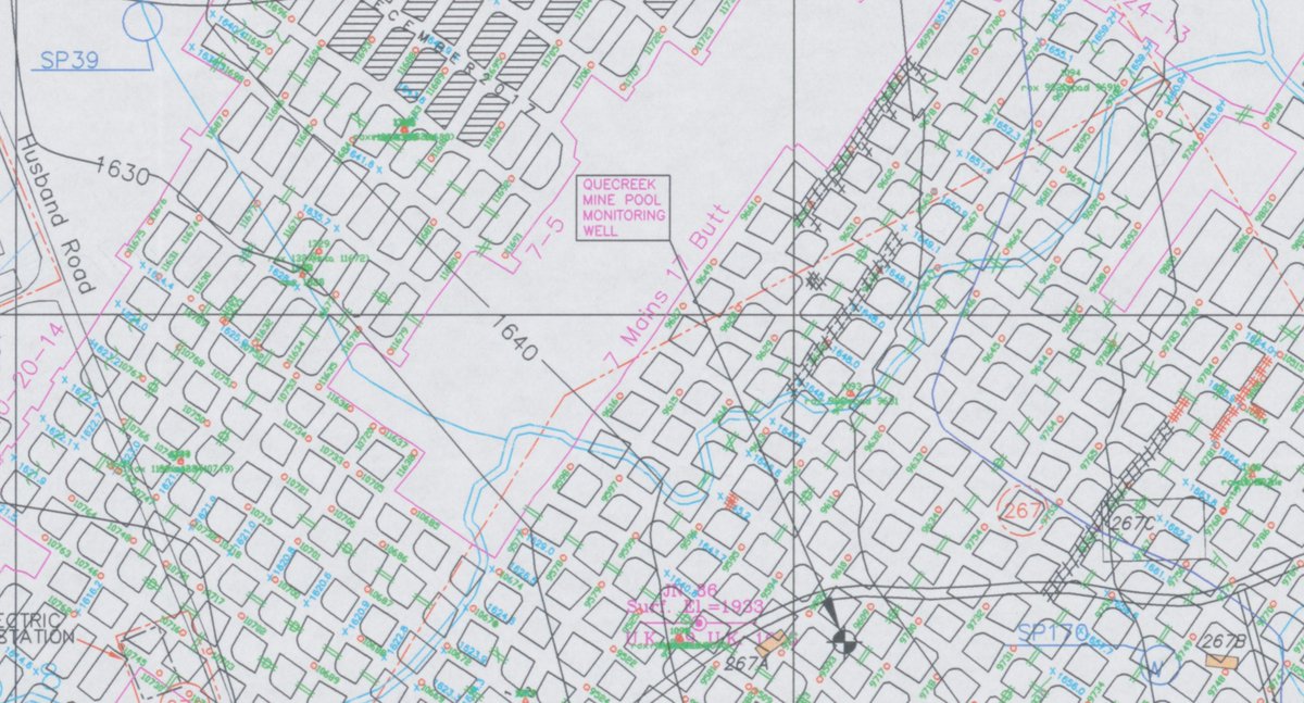 minemaps's tweet photo. Here is our final map of the year!  An @MSHA_DOL map from 2019: doc# 1005983, showing the #Quecreek #MinePool #monitoring #well.  From Somerset County, #PA.  #50YearsofMapping https://t.co/aeou8gNFB0