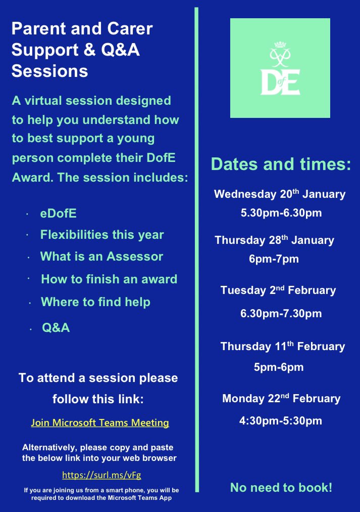 allhallows_DofE's tweet image. Regional DofE information sessions for parents available on the following dates @DofESouthEast