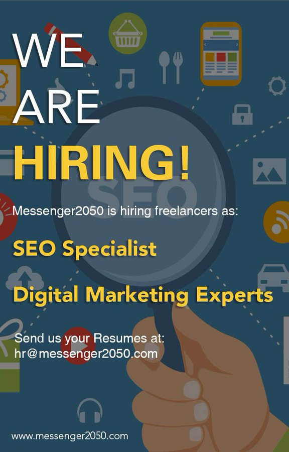 HiTech2050's tweet photo. Messenger2050 is hiring freelancers as SEO Specialist and Digital Marketing Expert.

Join at https://t.co/bJvaUTQLvZ https://t.co/iPTfdHZrS1