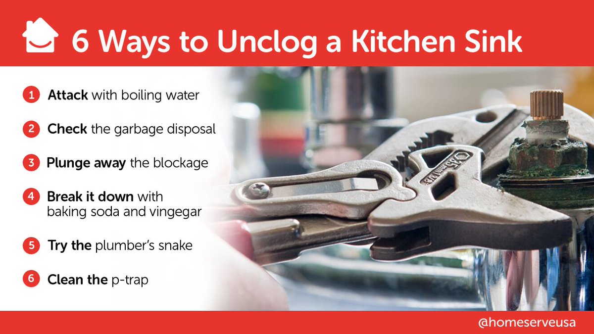 HomeServeUSA's tweet image. #Kitchen sink not draining? Here are 6 ways to #unclog a drain when you can&apos;t find the culprit. 

#PlumbingProblems #HomeRepair