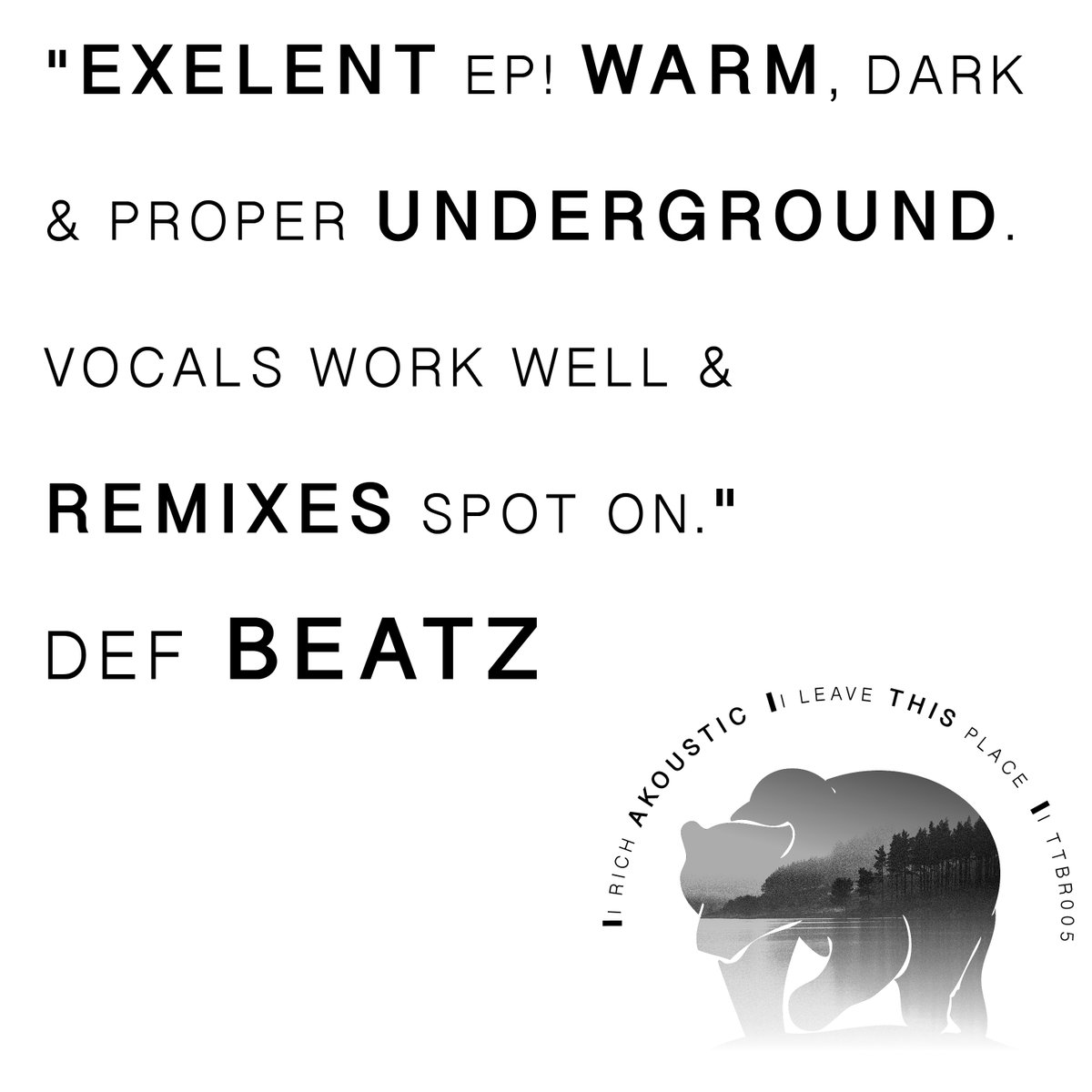 ThebearMusic's tweet photo. Great reviews for @rich_akoustic #LeaveThisPlace featuring remixes by Jude Brown &amp; Custa. Available on all digital platforms tomorrow.

https://t.co/vkLWisNHkZ

#DeepHouse #HouseMusic #TTBR https://t.co/b1GlJhjH0P