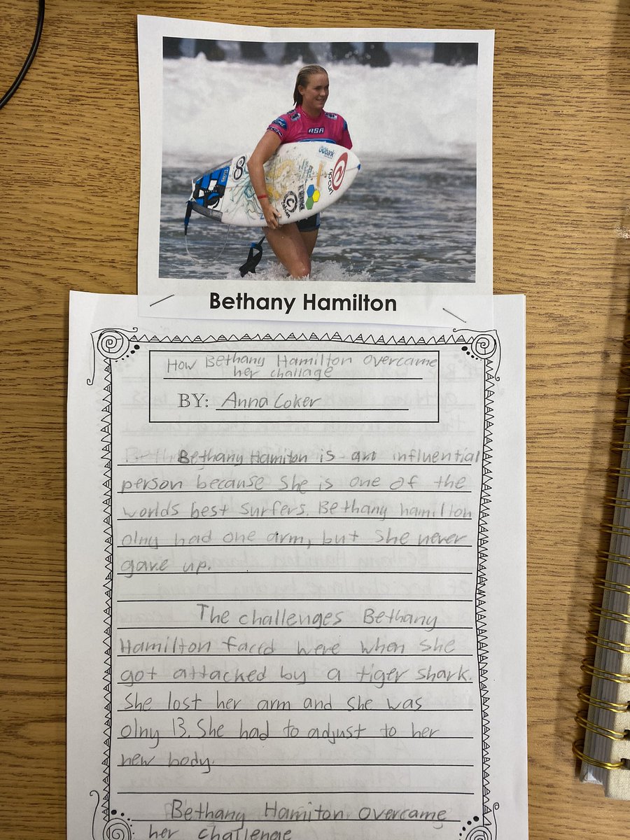 MrsMadden34's tweet photo. Anna was inspired by the challenges that @bethanyhamilton overcame! We can learn to never give up on our dreams! https://t.co/PnGcTwiVBU
