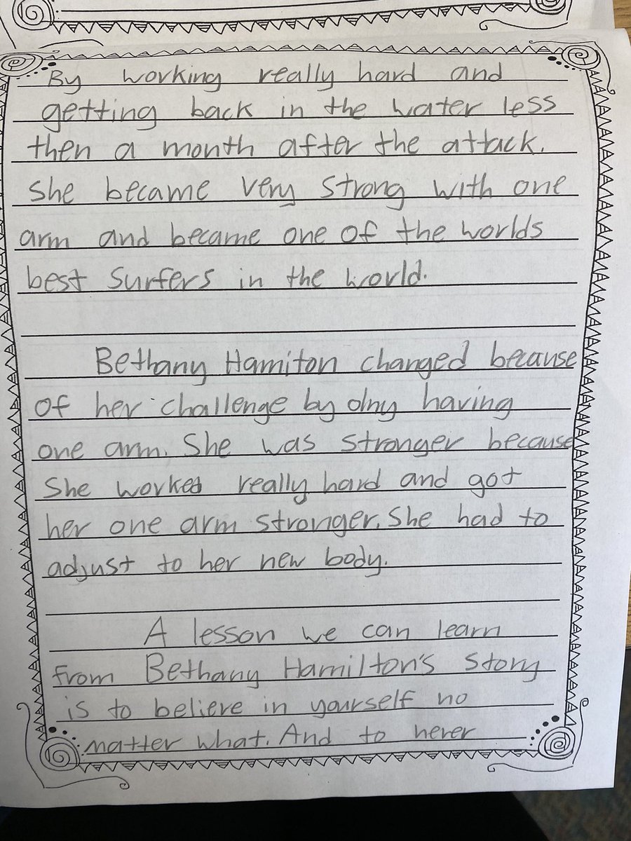 MrsMadden34's tweet photo. Anna was inspired by the challenges that @bethanyhamilton overcame! We can learn to never give up on our dreams! https://t.co/PnGcTwiVBU