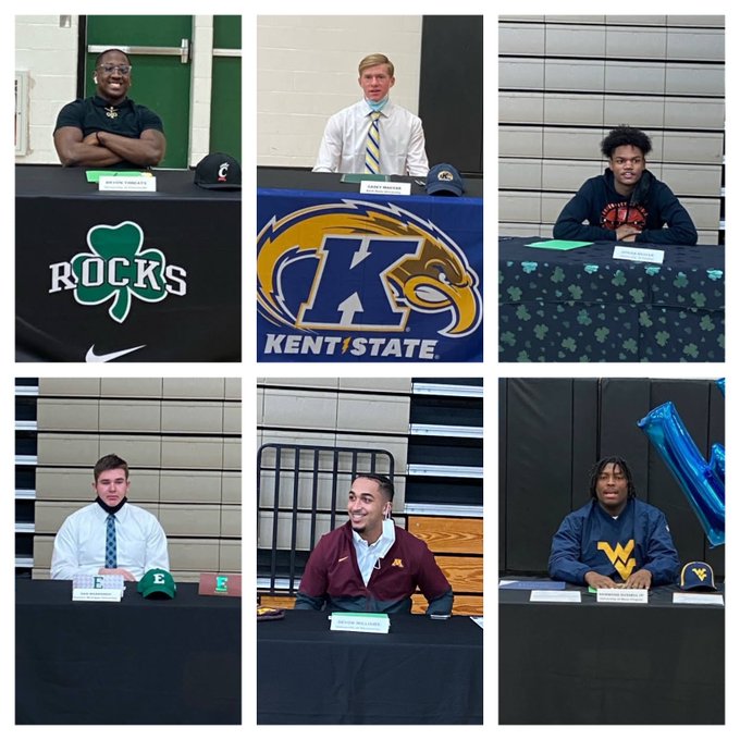coffmanrocksfb's tweet photo. Coffman Football Signing Day! Bryon Threats-UC, Casey Magyar-Kent St, Dorian Weaver-Findlay, Dan Warnsman- E Mich, Devon Williams-Minnesota, Hammond Russell-WVU
Congratulations and Thank you for contributing to the
Rock legacy. https://t.co/Ck43M5uclg