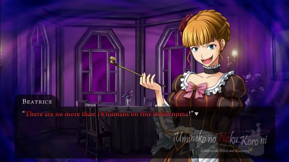 .... the 18 members (his family and servants) is what makes him vulnerable in this game. And now when Beatrice said it in red that " only 18 persons are in Rokkenjima at the moment" will now force him to suspect his loved ones. Even though, after all these disadvantages...