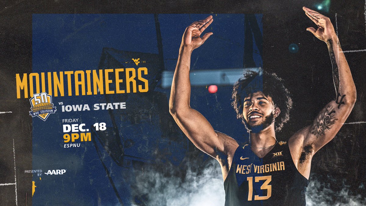 WVUhoops's tweet photo. The Big 12 Conference season is here! 

📅Friday, Dec. 18
🕑9:00 p.m. ET
📺 ESPNU 
🗺️ Morgantown, West Virginia

#HailWV https://t.co/482Q18pP21