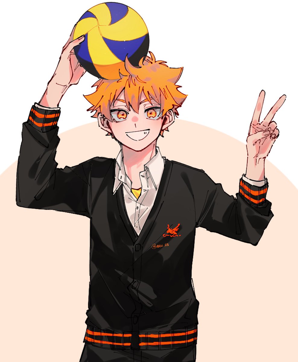 volleyball 1boy male focus smile solo v holding  illustration images