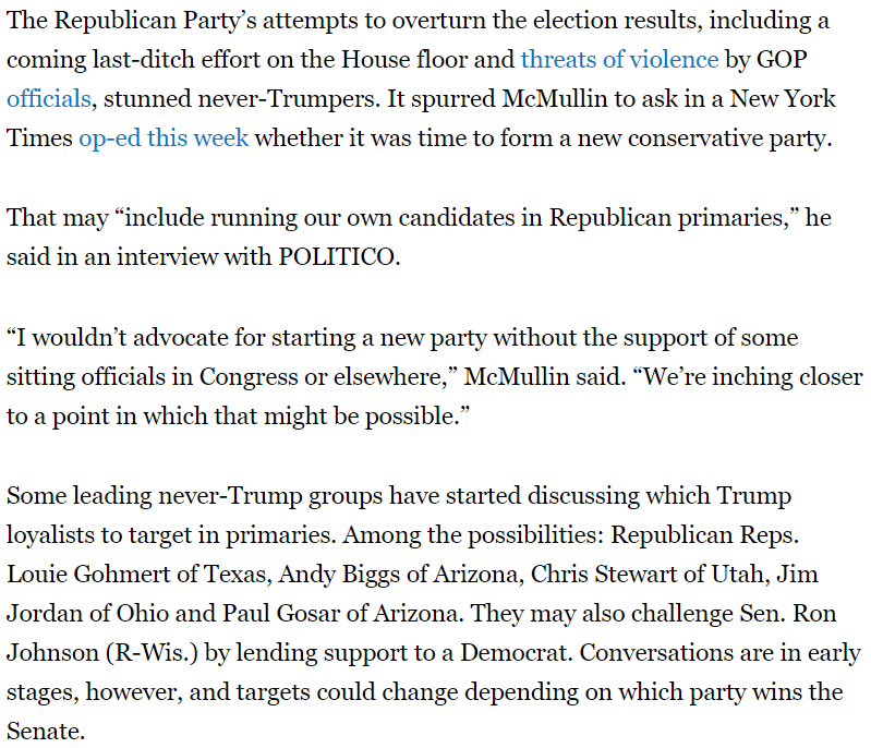 Yes, yes, run Lincoln Projection/NeverTrump candidates in Republican primaries. I won't lie, I want them to try this just so I can bask in the inevitable humiliation when they crash and burn.  https://www.politico.com/news/2020/12/17/never-trump-what-next-447235