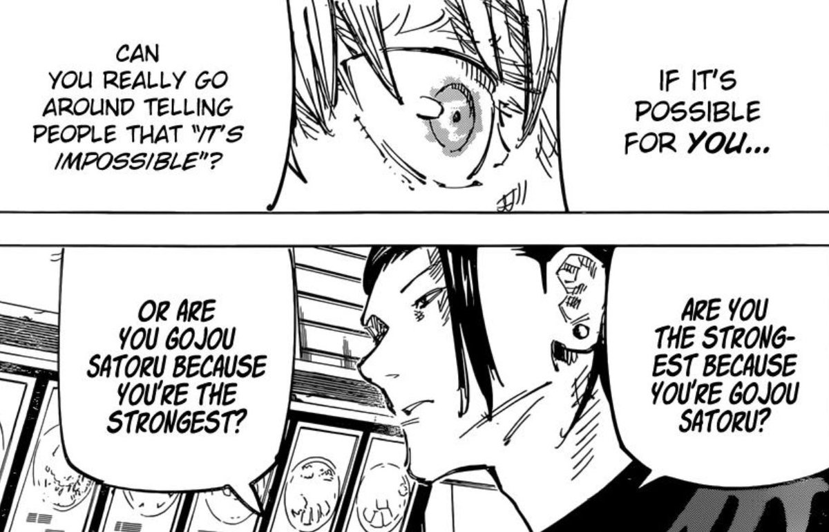 jjk manga spoilersa thread on satosugu's motivationssuguru is literally the only person that suggests that satoru became the strongest, not just through his innate techniques, but because of his own tenacity and determination