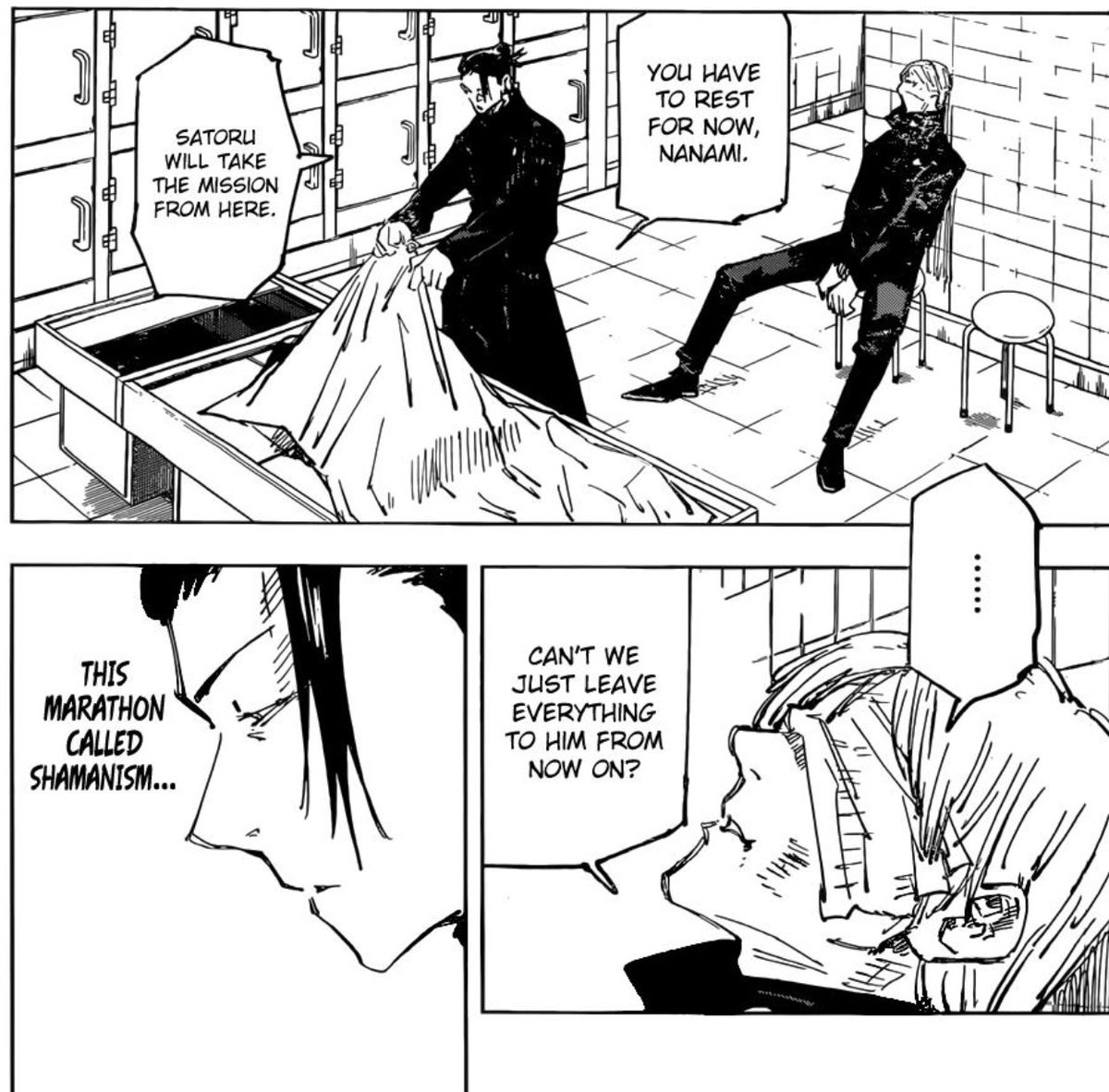 suguru informing satoru's goals is interesting because at least subconsciously, satoru is a part of why he has his goals tooin the beginning suguru says the strong must protect the weak but after he sees the pain the strong must face to do that, he thinks the weak are worthless